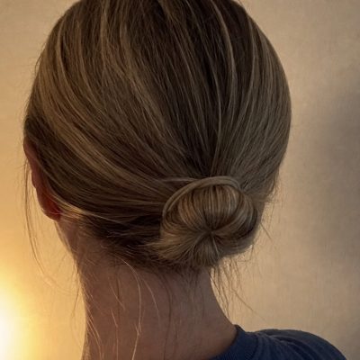 A full low bun from behind