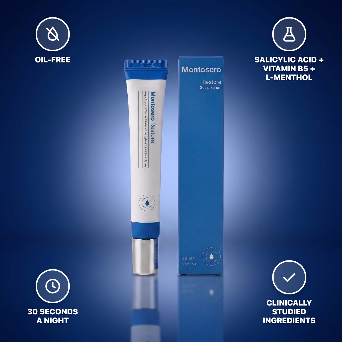 Montosero Restore: oil-free, three active ingredients, 30 seconds a night